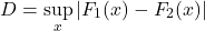 $$D = \sup_x |F_1(x) - F_2(x)|$$